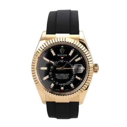Rolex Sky-Dweller Gelbgold Oysterflex 336238 Schwarz Uhr mit 18 kt Gelbgold und schwarzem Zifferblatt