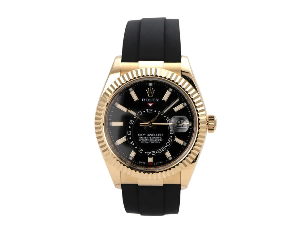 Rolex Sky-Dweller Gelbgold Oysterflex 336238 Schwarz Uhr mit 18 kt Gelbgold und schwarzem Zifferblatt