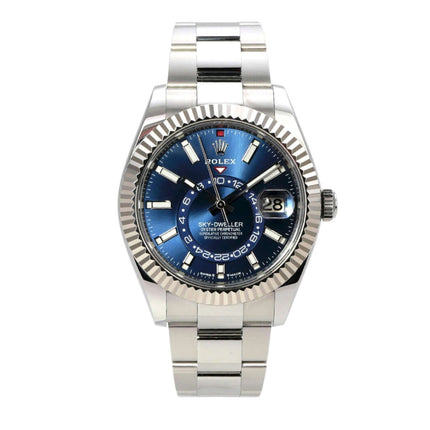 Rolex Sky-Dweller 336934 Blau - Edelstahl/Weißgold Uhr mit blauem Zifferblatt und Oyster-Armband.