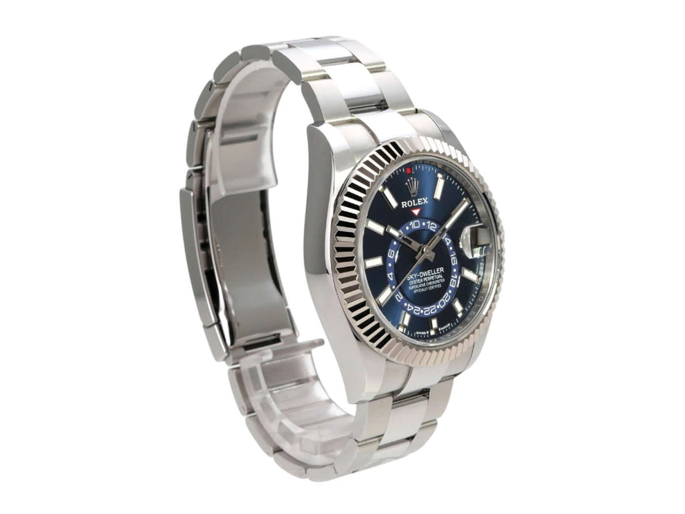 Rolex Sky-Dweller 336934 Blau, Edelstahl-Watch mit blauem Zifferblatt und automatischem Uhrwerk.