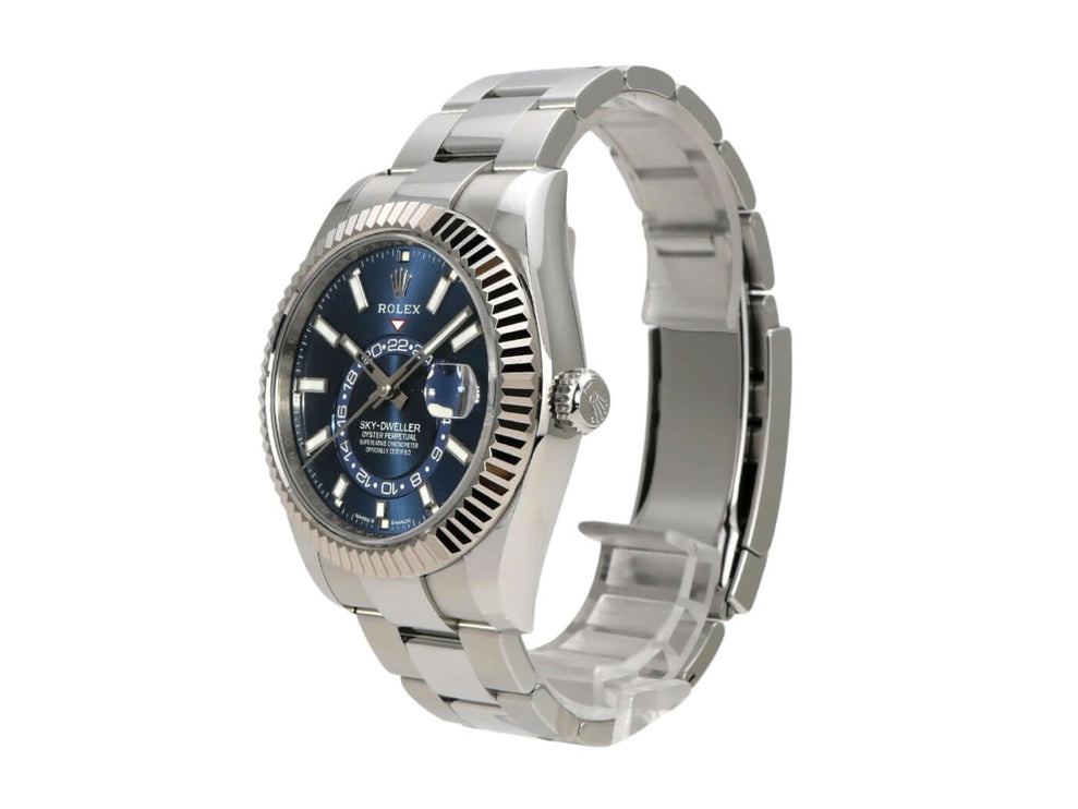 Rolex Sky-Dweller 336934 Blau, Edelstahl Uhr, drehbare Lünette, blaues Zifferblatt, Automatikwerk, Oyster-Armband.