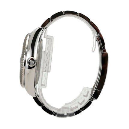 Rolex Sky-Dweller 336934 Blau seitliche Ansicht des Edelstahlgehäuses mit Oyster-Armband.