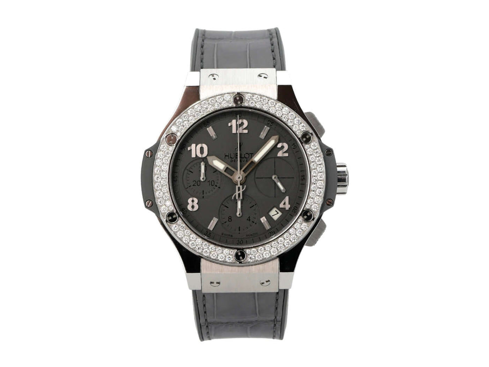 Hublot Big Bang Earl Grey 342.ST.5010.LR.1104 elegante Uhr mit grauem Zifferblatt und besetzter Lünette.