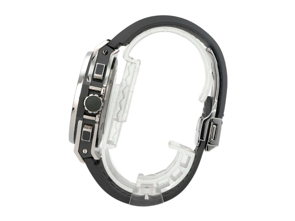 Hublot Big Bang Earl Grey 342.ST.5010.LR.1104 seitliche Ansicht der Uhr mit grauem Lederarmband und Edelstahlgehäuse.