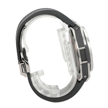 Hublot Big Bang Earl Grey 342.ST.5010.LR.1104 seitliche Ansicht mit grauem Lederarmband und Edelstahlgehäuse.