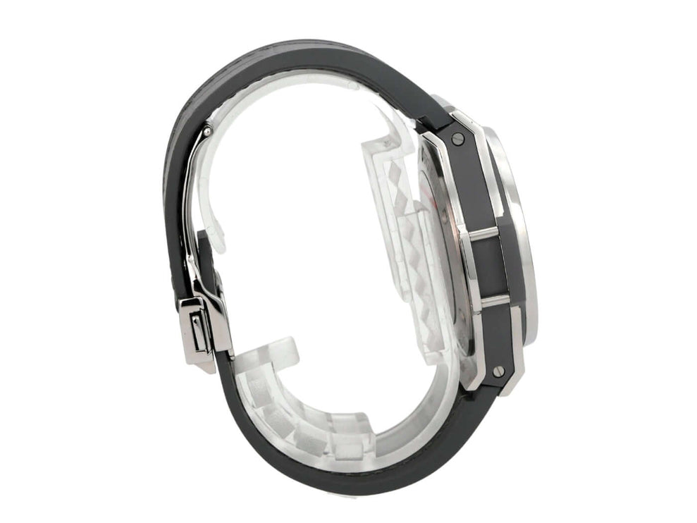 Hublot Big Bang Earl Grey 342.ST.5010.LR.1104 seitliche Ansicht mit grauem Lederarmband und Edelstahlgehäuse.