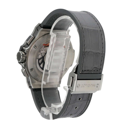 Hublot Big Bang Earl Grey 342.ST.5010.LR.1104 mit grauem Lederarmband und Edelstahl-Gehäuse von der Seite