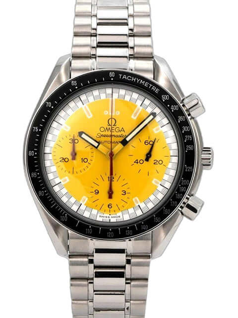 OMEGA Speedmaster Reduced Ref. 3510.12.00 mit gelbem Zifferblatt, Edelstahlgehäuse, Tachymeterlünette und Automatikwerk