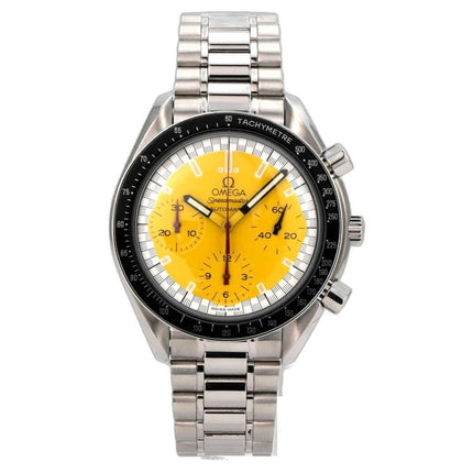 OMEGA Speedmaster Reduced Ref. 3510.12.00 mit gelbem Zifferblatt, Edelstahlgehäuse und Tachymeter-Lünette