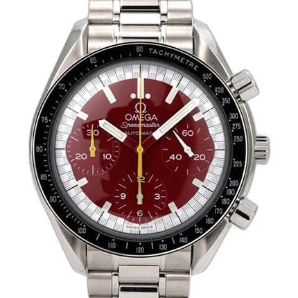 OMEGA Speedmaster Reduced Ref. 3510.61.00 mit rotem Zifferblatt, Edelstahlgehäuse und Tachymeterlünette