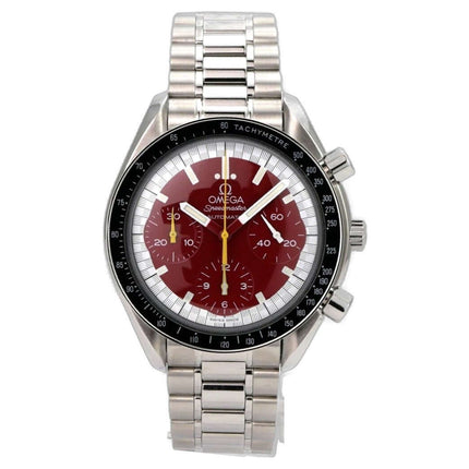 OMEGA Speedmaster Reduced Ref. 3510.61.00 mit rotem Zifferblatt, Edelstahlgehäuse und Tachymeter-Lünette