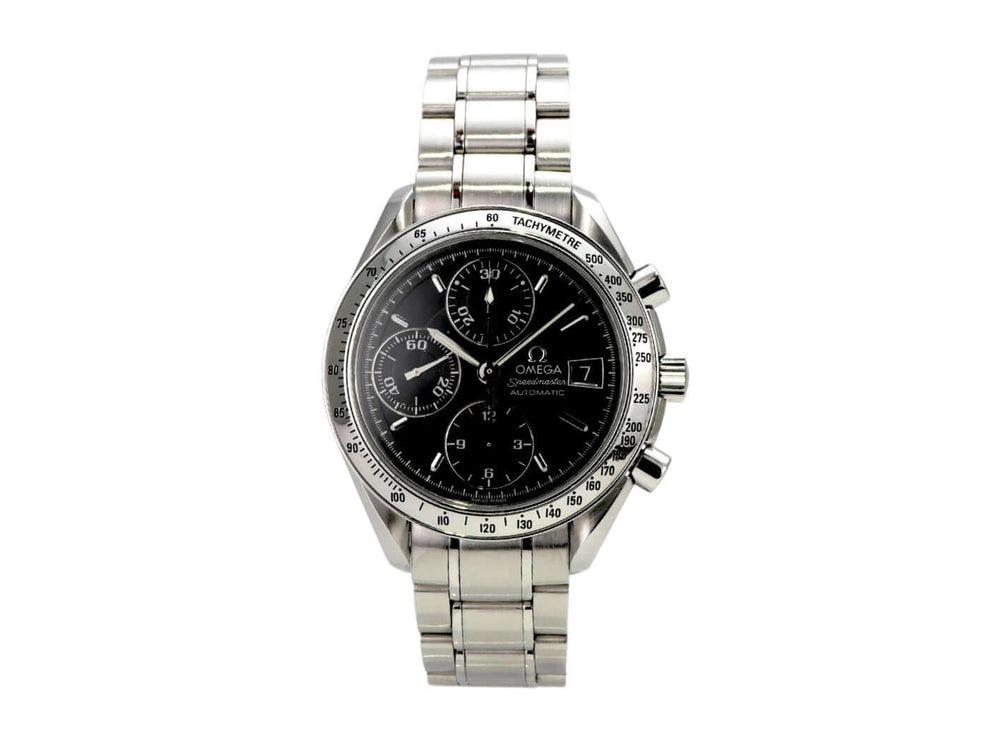 OMEGA Speedmaster Ref. 3513.50.00, Edelstahlgehäuse, schwarzes Zifferblatt, Automatikwerk, 39 mm Durchmesser.
