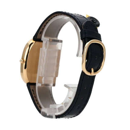 Patek Philippe Ellipse d’Or 3738/100J-001 Uhr, 18 kt Gelbgold Gehäuse, schwarzes Lederband, elegante Automatikdetails.