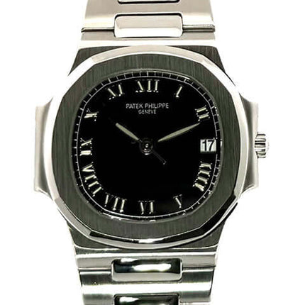 Patek Philippe Nautilus 3800/1A-001 aus Edelstahl mit schwarzem Zifferblatt, Datum und poliert-satiniertem Gehäuse, 37 mm