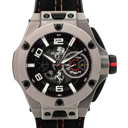 Hublot Big Bang Ferrari Unico Titanium 402.NX.0123.WR: Titan-Uhr mit schwarzem Kautschuk-/Alcantaraband