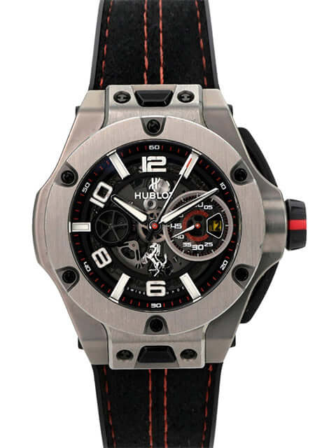 Hublot Big Bang Ferrari Unico Titanium 402.NX.0123.WR: Titan-Uhr mit schwarzem Kautschuk-/Alcantaraband