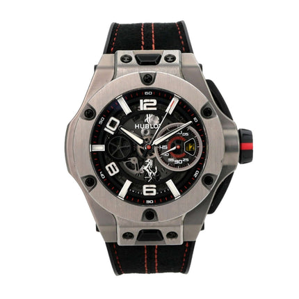 Hublot Big Bang Ferrari Unico Titanium 402.NX.0123.WR Titanuhr mit schwarzem Armband und roter Naht