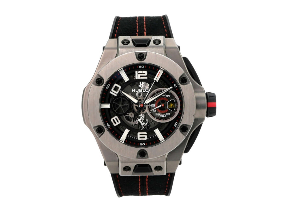 Hublot Big Bang Ferrari Unico Titanium 402.NX.0123.WR Titanuhr mit schwarzem Armband und roter Naht