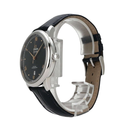 Omega De Ville Prestige Co-Axial 424.13.40.20.03.004 Edelstahl-Uhr mit schwarzem Lederarmband und blauem Zifferblatt