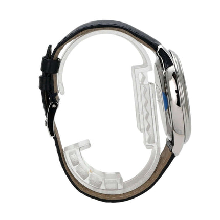 Omega De Ville Prestige Co-Axial 424.13.40.20.03.004 Uhr mit schwarzem Lederarmband und Edelstahlgehäuse.