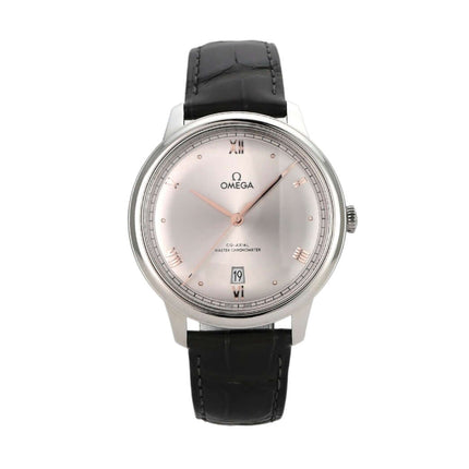 Omega De Ville Prestige 434.13.40.20.06.001, Edelstahl, schwarzes Lederband, graues Zifferblatt, Automatikwerk mit 55 Stunden Gangreserve.