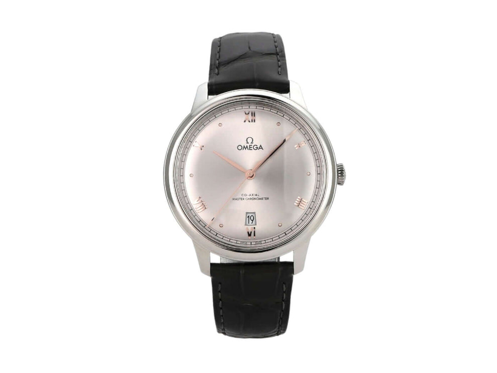 Omega De Ville Prestige 434.13.40.20.06.001, Edelstahl, schwarzes Lederband, graues Zifferblatt, Automatikwerk mit 55 Stunden Gangreserve.