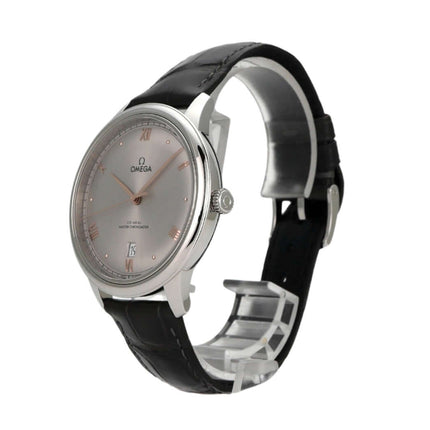 Omega De Ville Prestige 434.13.40.20.06.001 Uhr mit grauem Zifferblatt und schwarzem Lederband
