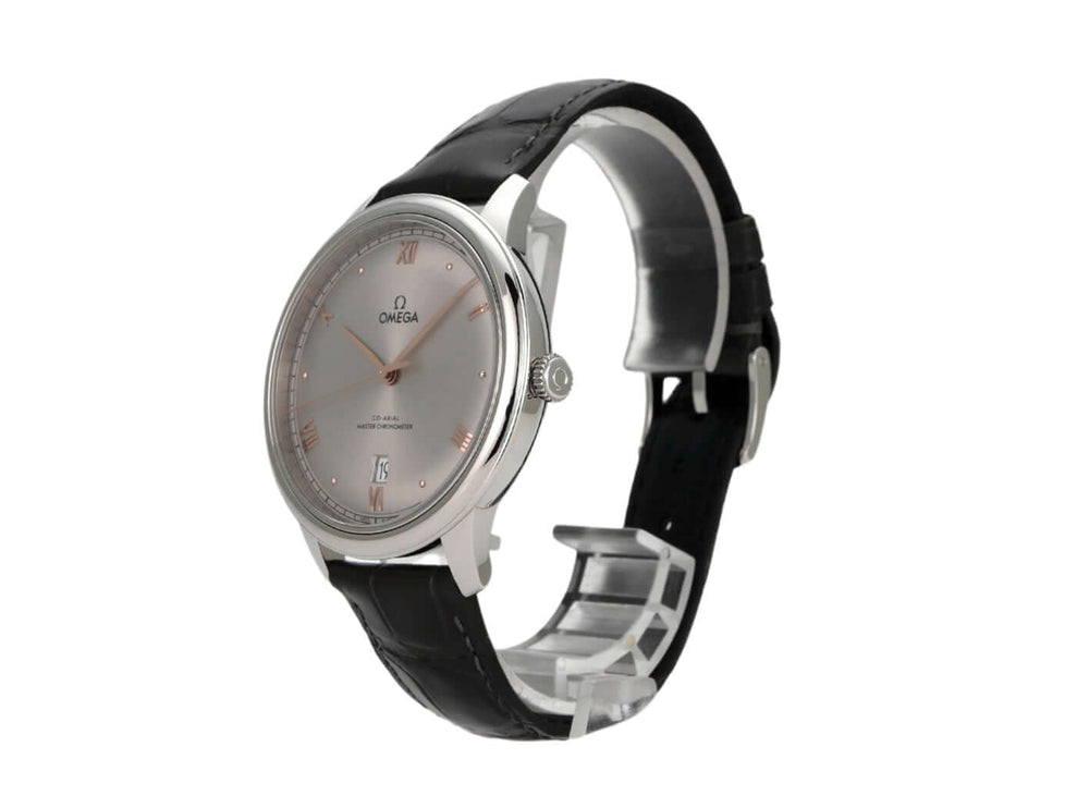 Omega De Ville Prestige 434.13.40.20.06.001 Uhr mit grauem Zifferblatt und schwarzem Lederband