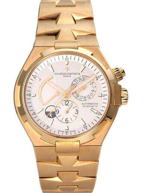 Vacheron Constantin Overseas Dual Time 47450/B01J-9228 in Gelbgold mit silberfarbenem Zifferblatt und Automatikwerk.