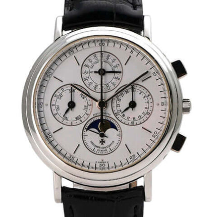 Vacheron Constantin Patrimony 49005-000P-2031 elegante Armbanduhr mit schwarzem Lederband und silbernem Zifferblatt