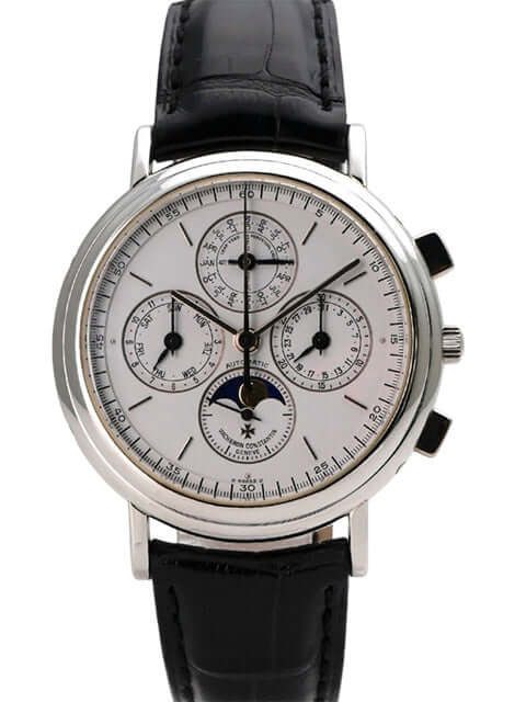 Vacheron Constantin Patrimony 49005-000P-2031 elegante Armbanduhr mit schwarzem Lederband und silbernem Zifferblatt