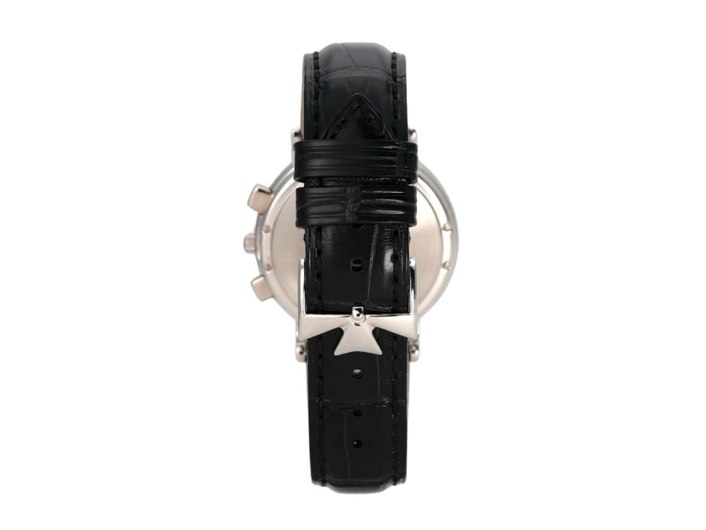 Vacheron Constantin Patrimony 49005-000P-2031 mit schwarzem Lederband und Platin Dornschließe.