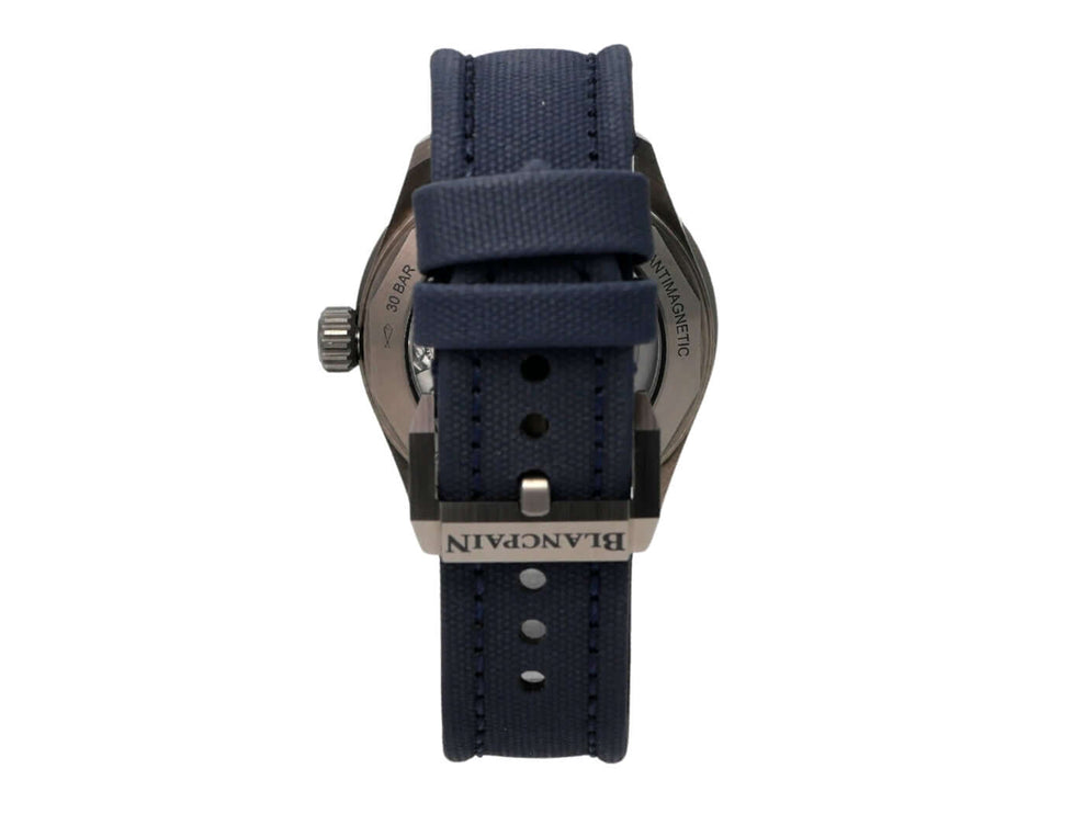 Blancpain Fifty Fathoms Bathyscaphe 5000-0240-052A mit blauem Segeltuchband und grauem Keramikgehäuse