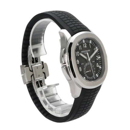 Patek Philippe Aquanaut Travel Time 5164A-001 Uhr mit schwarzem Kautschukband und Edelstahlgehäuse, Seitenansicht