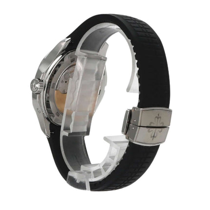 Rückseite der Patek Philippe Aquanaut Travel Time 5164A-001 mit schwarzem Kautschukband und Faltschließe.