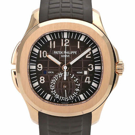 Patek Philippe Aquanaut Travel Time 5164R-001 Roségold mit braunem Zifferblatt und Kautschukband.