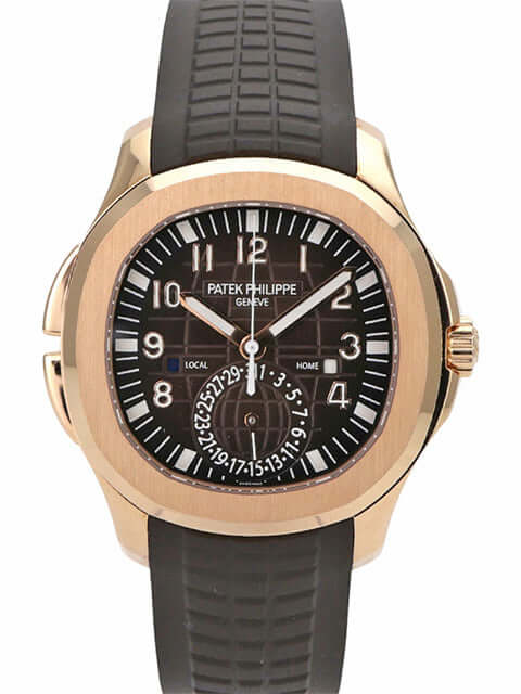 Patek Philippe Aquanaut Travel Time 5164R-001 Roségold mit braunem Zifferblatt und Kautschukband.