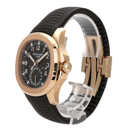 Patek Philippe Aquanaut Travel Time 5164R-001 Roségold Uhr mit schwarzem Zifferblatt und Kautschukband