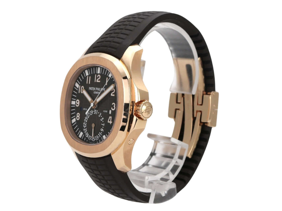 Patek Philippe Aquanaut Travel Time 5164R-001 Roségold Uhr mit schwarzem Zifferblatt und Kautschukband