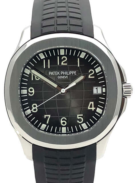 Patek Philippe Aquanaut 5167A-001 Herrenarmbanduhr mit schwarzem Zifferblatt, arabischen Leuchtziffern und Kautschukband in Edelstahl Gehäuse