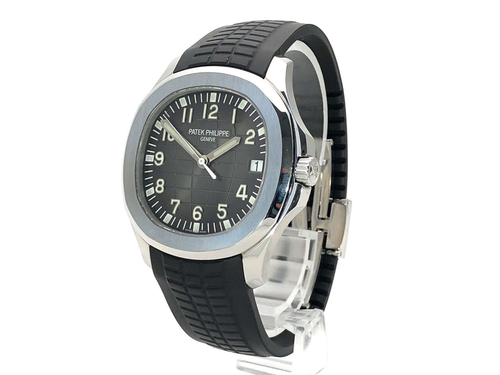 Patek Philippe Aquanaut 5167A-001 Edelstahl Gehäuse, schwarzes Kautschukband und Zifferblatt, hochwertige Automatikuhr mit Datum, 2018 Modell.