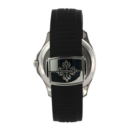 Rückansicht der Patek Philippe Aquanaut 5167/1A-001 mit Kautschukarmband und Faltschließe, Edelstahl Gehäuse, 2022 Modell