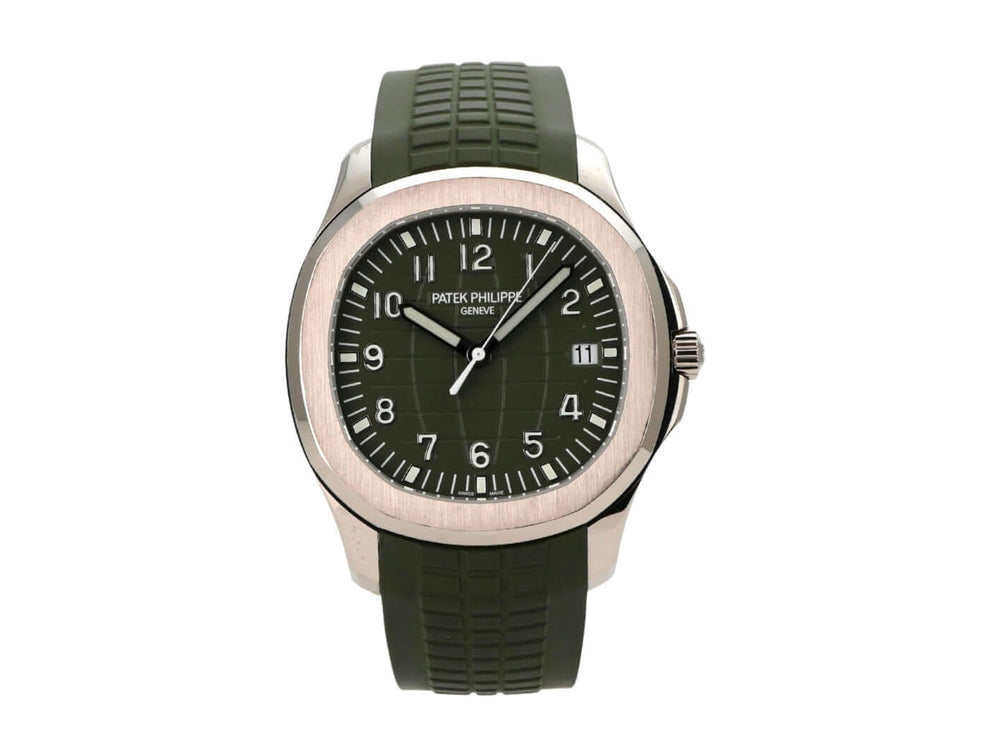 Patek Philippe Aquanaut Weißgold 5168G-010 Armbanduhr mit grünem Zifferblatt und Kautschukband
