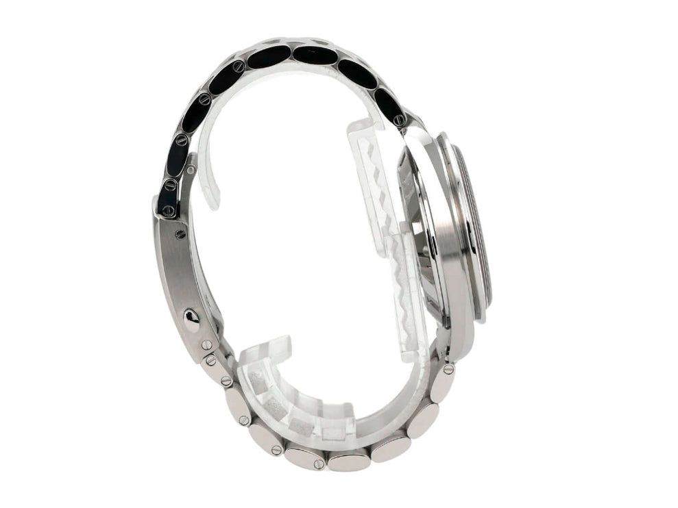 Omega Speedmaster Moonwatch 522.30.42.30.06.001 Tokyo 2020 seitliche Ansicht mit Edelstahlarmband.