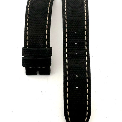 Schwarzes Lederarmband mit weißen Nähten für Armbanduhr