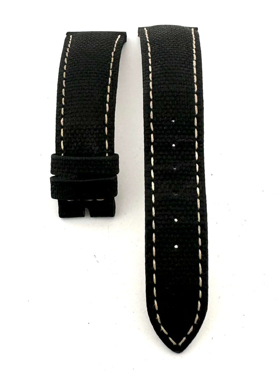 Schwarzes Lederarmband mit weißen Nähten für Armbanduhr