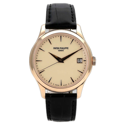 Patek Philippe Calatrava Roségold 5227R-001 mit elfenbeinfarbenem Zifferblatt und schwarzem Lederarmband