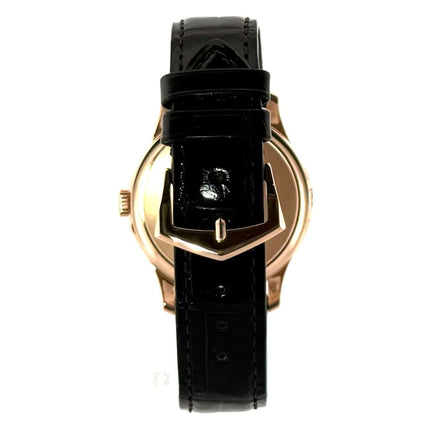 Rückseite der Patek Philippe Calatrava 5227R-001 in 18 kt Roségold mit schwarzem Alligatorleder Armband