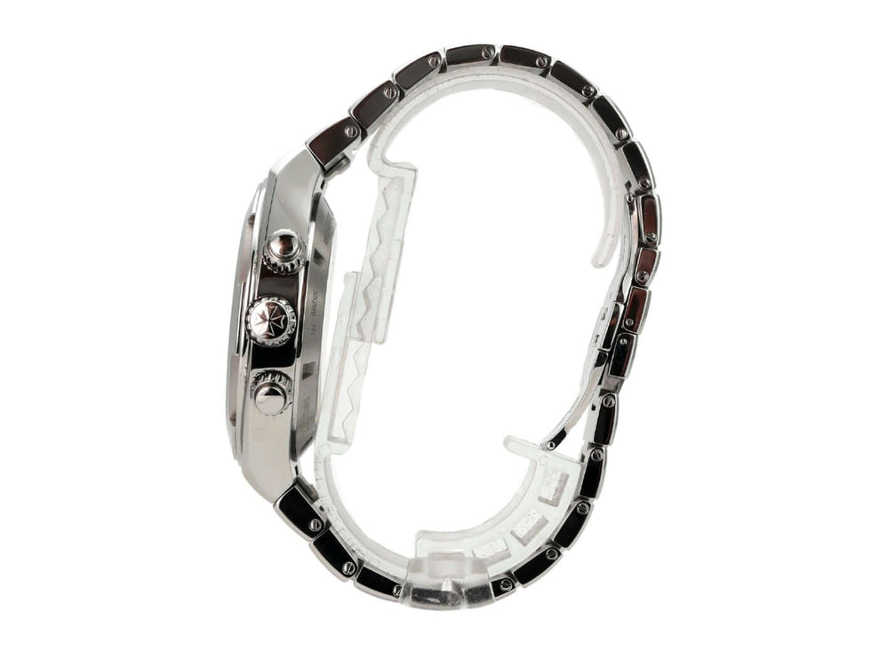 Vacheron Constantin Overseas Chronograph Ref. 5520V/210A-B686 seitliche Ansicht mit Edelstahlarmband und Faltschließe.