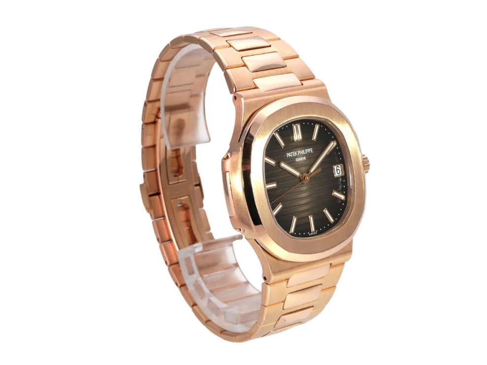 Patek Philippe Nautilus Roségold 5711/1R-001 mit braunem Zifferblatt und Roségoldband, sekundengenaue Automatik-Uhr.